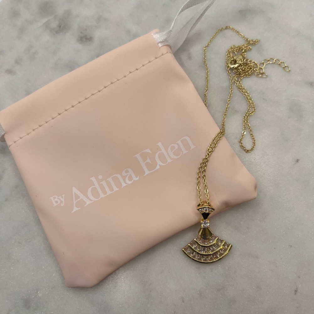 Fan Pendant Necklace Baguette CZ 14K Gold Plated Adina Eden Minimal New Jewelry